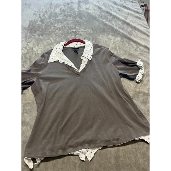 Lane Bryant Top Womens Size 18/20 Brown 3/4 Sleeve Layered Look‎ Vneck - Picture 1 of 6